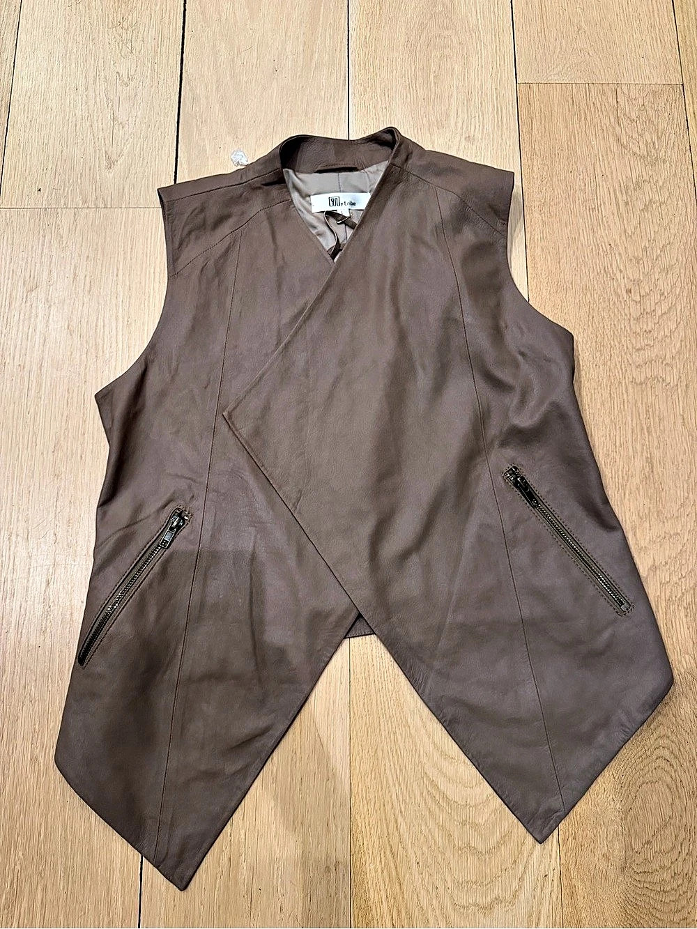 My Tribe Leather Vest in Taupe Brown Large New with Tags